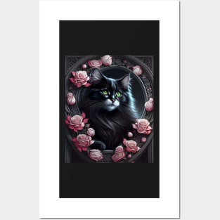 Cat with Roses - Modern digital art Posters and Art